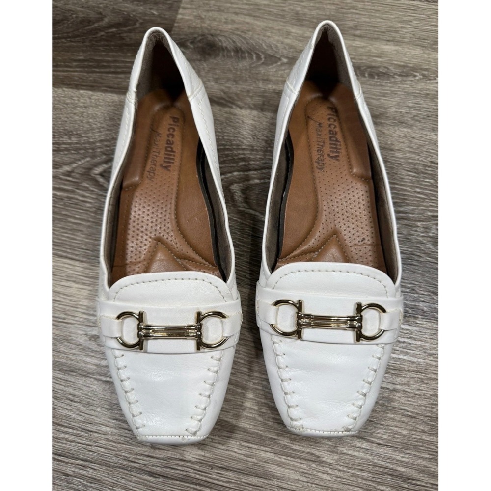 Piccadilly MaxiTherapy White Horsebit Loafers Low Wedge Shoes Womens Size 6